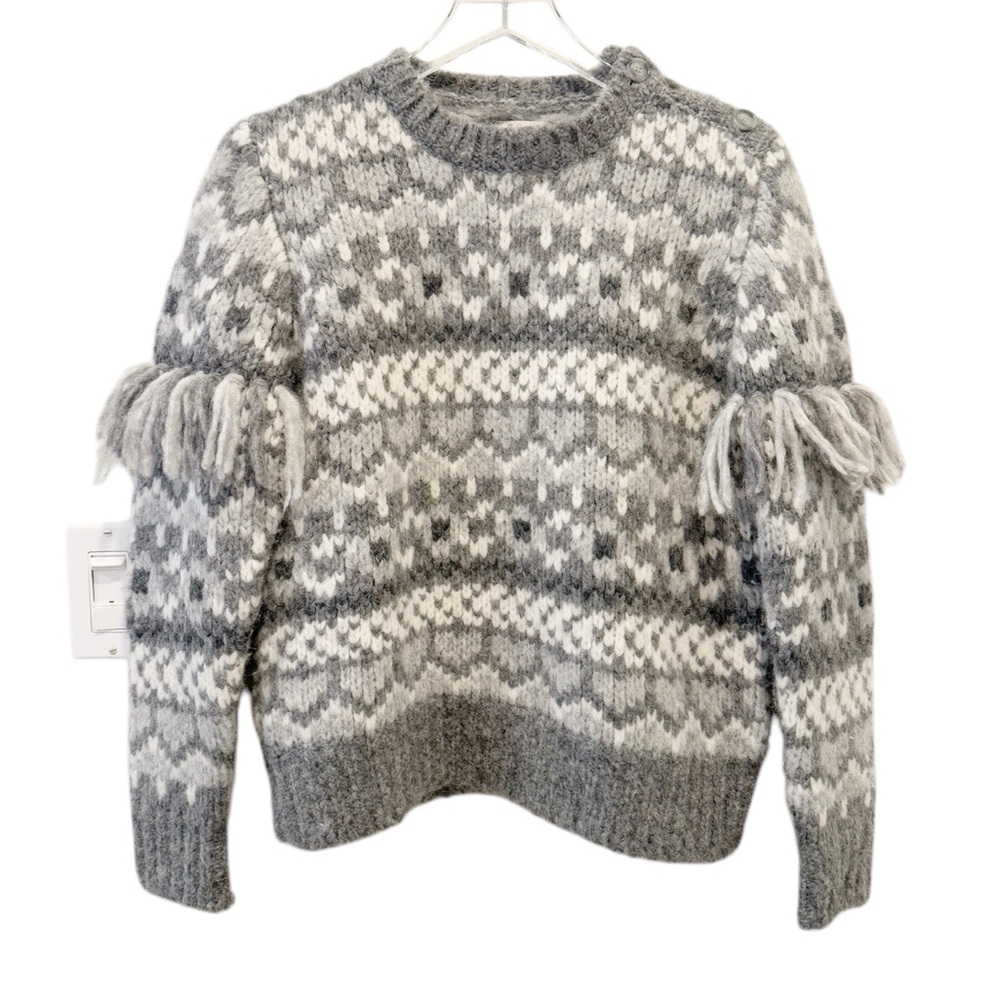 LOVESHACKFANCY Alpaca Wool Heart Fringe Sleeve Sweater Preppy Knit